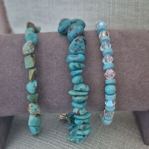 Natural Turquoise Braclets (3) 8-8 1/2".With Charm  Certificate Of Authenticity